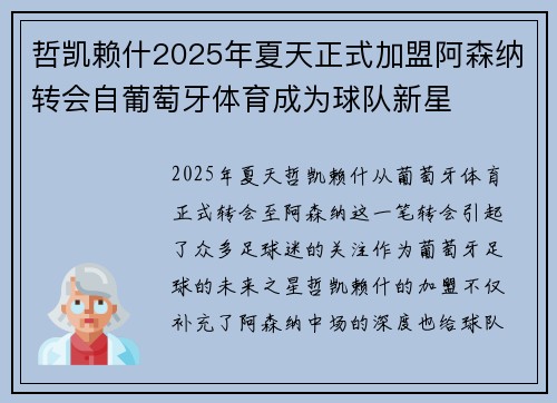 哲凯赖什2025年夏天正式加盟阿森纳转会自葡萄牙体育成为球队新星